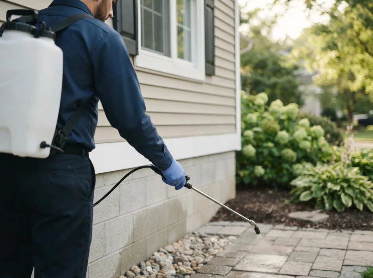 Pest control technician inspecting a home in Mcgraw, NY